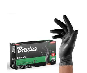 Bradas Diamond Lot de 50 gants en nitrile - 3 x plus résistants, sans poudre, sans latex, texture diamant, résistants aux produits chimiques, adaptés à l'écran tactile, adaptés à un usage alimentaire