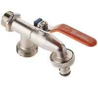 Bradas GKK0534 Robinet de Jardin Extérieur Double Vanne Zapf Argent 3/4" x 1"