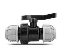 BRADAS® PE-Fitting Robinet à boisseau sphérique 2 voies 20 mm x 20 mm avec raccord à serrage PN 10 Bar | Vanne à boisseau sphérique, robinet d'arrêt avec raccord à serrage à bague à deux côtés pour