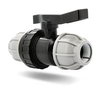 BRADAS® PE-Fitting Robinet à boisseau sphérique 2 voies 32 mm x 32 mm avec raccord à serrage PN 10 Bar | Robinet à boisseau sphérique avec raccord à serrage pour PE-Rohr | Raccord à serrage pour