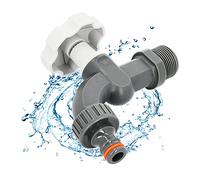 BRADAS® Robinet à boisseau sphérique WHITE LINE 1/2" x 3/4 pouces, eau, jardin, plastique | Robinet de rechange, valve de sortie pour tonne à eau de pluie, tuyau de jardin avec adaptateur de