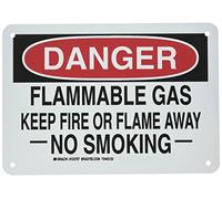 Brady 123707 Chemical and Hazard Sign, Legend "Flammable Gas Keep Fire Or Flame Away No Smoking", 7" Height, 10" Width, Black and Red on White
