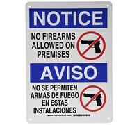 Brady 124975 Panneau bilingue légende « No Firearms allowed On Premises », 35,6 cm de hauteur, 25,4 cm, noir, rouge, bleu sur blanc