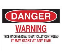 Brady 23046 Panneau en plastique pour machine et opérationnel, 25,4 x 35,6 cm, légende "Warning This Machine Is Automatic Controlled It May Start At Any Time"