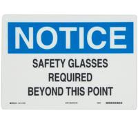 Brady 47334 25,4 cm de hauteur, 35,6 cm de large, B-120 Premium Fiberglass, bleu et noir sur blanc couleur signe de protection des yeux, légende "Notice, Safety Glasses Required Beyond This Point