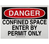 Brady 84563 10" Height, 14" Width, B-302 High Performance Polyester, Black And Red On White Color Admittance Sign, Legend "Danger, Confined Space Enter By Permit Only"