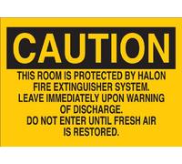 Brady 89110 Panneau d'incendie autocollant en polyester, 17,8 x 25,4 cm, légende « This Room Is Protected By Halon Fire Extinguisher System Leave Immediately Upon Warning of Discharge Do Not Inter Until Fresh Air Restored »