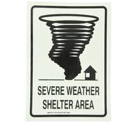 Brady 90183 B-324 Polyester, 35,6 cm de haut, 25,4 cm de large, noir sur vert, phosphorescent dans le noir, légende « Severe Weather Shelter Area with Tornado Picto »