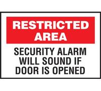 Brady 95478 Panneau en plastique avec inscription « Security Alarm Will Sound If Door Is Open » 25,4 x 35,6 cm
