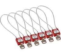Brady Cadenas à câble compacts 6-pack - Lockout Tagout Cadenas de sécurité avec clé - Cadenas à longue tige - Clé Différente - 32mm x 35mm x 16mm - Longueur du câble 400 mm, Rouge