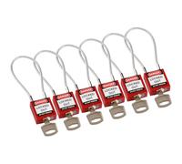 Brady Cadenas à câble compacts 6-pack - Lockout Tagout Cadenas de sécurité avec adenas à longue tige - Clé Identique - 32mm x 35mm x 16mm - Longueur du câble 200 mm, Rouge