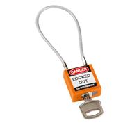 Brady Cadenas à câble compacts - Lockout Tagout Cadenas de sécurité avec clé - Cadenas à longue tige - Clé Différente - 32mm x 35mm x 16mm - Longueur du câble 200 mm, Orange
