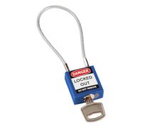 Brady Cadenas à câble compacts - Lockout Tagout Cadenas de sécurité avec clé - Cadenas à longue tige - Clé Différente - 32mm x 35mm x 16mm - Longueur du câble 200 mm, Bleu