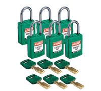Brady (CPT-GRN-25AL-KD6PK) Cadenas de condamnation SafeKey Compact Nylon avec anse en Aluminium 25.00 mm Vert KD ifférente 6 Pièce(s)