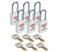 Brady (CPT-WHT-38AL-KD6PK) Cadenas de condamnation SafeKey Compact Nylon avec anse en Aluminium 38.00 mm Blanc KD ifférente 6 Pièce(s)