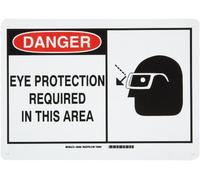 Brady Noir et rouge sur blanc Color Alert Sign, Legend"Danger, protection oculaire requise dans cette zone (avec pictogrammes)"