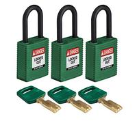 Brady (NYL-GRN-38PL-KA3PK) Cadenas de condamnation SafeKey Nylon avec anse en Nylon 38.00 mm Vert KA - Clé identique 3 Pièce(s)