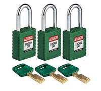 Brady (NYL-GRN-38ST-KA3PK) Cadenas de condamnation SafeKey Nylon avec anse en Acier 38.00 mm Vert KA - Clé identique 3 Pièce(s)