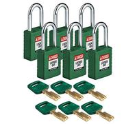 Brady (NYL-GRN-38ST-KD6PK) Cadenas de condamnation SafeKey Nylon avec anse en Acier 38.00 mm Vert KD - Clé différente 6 Pièce(s)