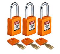 Brady (NYL-ORG-38ST-KA3PK) Cadenas de condamnation SafeKey Nylon avec anse en Acier 38.00 mm Orange KA - Clé identique 3 Pièce(s)