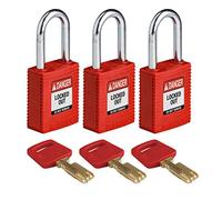 Brady (NYL-RED-38ST-KA3PK) Cadenas de condamnation SafeKey Nylon avec anse en Acier 38.00 mm Rouge KA - Clé identique 3 Pièce(s)