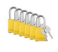 Brady SDAL-YLW-38ST-KA6 Lot de 6 cadenas de sécurité à clés identiques Jaune 2 clés par serrure