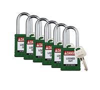 Brady SDPL-GRN-38ST-KA6 Lot de 6 cadenas de verrouillage de sécurité à clés identiques Vert