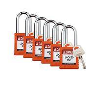 Brady SDPL-ORG-38ST-KD6 Lot de 6 cadenas de sécurité à clés différentes Orange 1 clé par serrure
