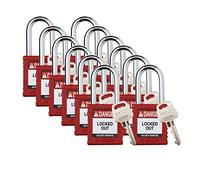 Brady SDPL-RED-38ST-KD12 Lot de 12 cadenas de sécurité à clés différentes Rouge 1 clé par serrure
