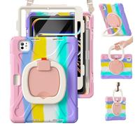 BRAECN Coque de protection en silicone robuste pour iPad Pro 11" (M4) 2024 5e génération, avec porte-crayon, béquille stable, bandoulière, protecteur d'écran, support rotatif, rose coloré