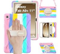 BRAECN Coque pour enfants pour Samsung Galaxy Tab A9 Plus 11" 2023, résistante aux chocs avec protecteur d'écran, dragonne, support et bandoulière pour tablette Galaxy A9+ - Arc-en-ciel