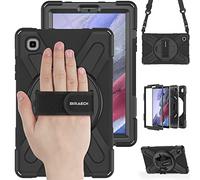 BRAECN Coque pour Galaxy Tab A7 Lite - Tab Samsung A7 Lite 8.7” 2021 Noir | Coque anti choc, avec dragonne, bandoulière réglable et support pivotante 360° - robuste, renforcée, travail/outdoor.