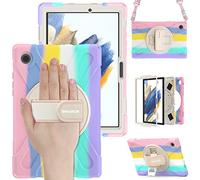 BRAECN Coque pour Galaxy Tab A8 - Samsung Galaxy Tab A8 10.5” 2021 | Coque anti choc, avec dragonne, bandoulière réglable et support pivotante 360° - robuste, renforcée, outdoor, Multicolore
