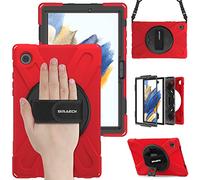 BRAECN Coque pour Galaxy Tab A8 - Samsung Galaxy Tab A8 10.5” 2021 Rouge | Coque anti choc, avec dragonne, bandoulière réglable et support pivotante 360° - robuste, renforcée, travail/outdoor.