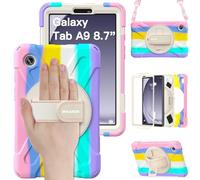 BRAECN Coque pour Galaxy Tab A9 - Coque Tablette Samsung Tab a9 8.7" 2023 | Coque anti choc, avec dragonne, bandoulière réglable et support pivotante 360° - robuste, renforcée, outdoor, Multicolore