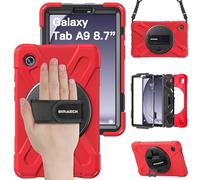 BRAECN Coque pour Galaxy Tab A9 - Coque Tablette Samsung Tab a9 8.7" 2023 | Coque anti choc, avec dragonne, bandoulière réglable et support pivotante 360° - robuste, renforcée, travail/outdoor, Rouge