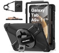 BRAECN Coque pour Galaxy Tab A9+ - Samsung Galaxy Tab A9+ Plus 11” 2023 | Coque anti choc, avec protection d’écran, dragonne, bandoulière réglable et support pivotante 360° - robuste, renforcée, Noir