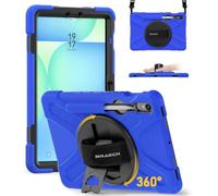 BRAECN Coque pour Galaxy Tab S9/S8/S7 11" 2023, coque de protection en silicone résistante aux chocs avec support rotatif à 360°, béquille, bandoulière, porte-stylo S pour Galaxy Tab S9 FE 10,9''-BU