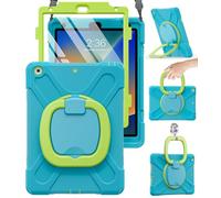 BRAECN Coque pour iPad 8/7 - Résistante aux chocs - En silicone - Avec protection d'écran, porte-crayon, capuchon de crayon, sangle d'épaule, poignée, support pour iPad 8e/7e génération - Bleu ciel