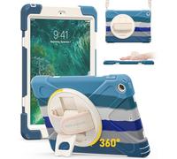 BRAECN Coque pour iPad 9,7" 2018/2017, résistante aux chocs, avec dragonne réglable, bandoulière de transport, béquille, porte-crayon pour Apple iPad 6ème 5ème 9,7" - Bleu arc-en-ciel