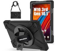 BRAECN Coque pour Lenovo Tab M10 3rd Gen 10.1 Pouces 2022 TB-328, Étui de Robuste avec Support Rotatif à 360° et Dragonne, Bandoulière, Résistant Housse pour TB-328FU/TB-328XU, Noir