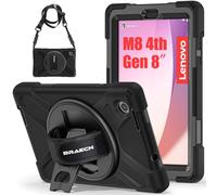 BRAECN Coque pour Lenovo Tab M8 4th Gen 8 Pouces 2023, Étui de Robuste avec Support Rotatif à 360° et Dragonne, Bandoulière, Résistant Housse pour TB300FU, Noir