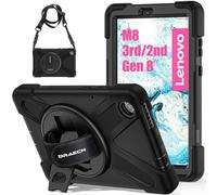 BRAECN Coque pour Lenovo Tab M8 HD 3rd Gen / 2nd Gen 8 Pouces 2022/2019, Étui de Robuste avec Support Rotatif à 360° et Dragonne, Bandoulière, Résistant Housse pour TB-8506F/TB-8505X/TB-8505F, Noir