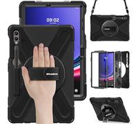 BRAECN Coque pour Samsung Galaxy Tab S10+ /S9+ / S9 FE+ / S8+ / S7 FE / S7+ 12.4 Pouces, Étui de Robuste avec Porte-Stylet, Support Rotatif à 360° et Dragonne, Bandoulière, Noir
