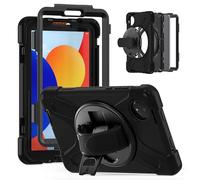 BRAECN Coque pour Xiaomi Redmi Pad SE 8.7", Housse de Robuste avec Film Protection, Porte-Stylet, Support Rotatif à 360° et Dragonne, Bandoulière, Noir