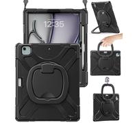 BRAECN Coque robuste pour iPad Pro 12.9 2022/2021/2020/2018, pour iPad Pro 12.9 6e/5e/4e/3e génération avec béquille/poignée pivotante/bandoulière/porte-crayon de charge sans fil Apple Pencil - Noir