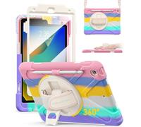 BRAECN pour Coque iPad 9ème/8ème/7ème Génération 10,2 Pouces 2021/2020/2019, Étui de Robuste avec Film Protection, Porte-Stylet, Support Rotatif à 360° et Dragonne, Bandoulière, Multicolore