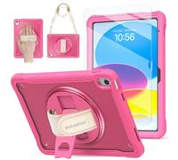 BRAECN pour Coque iPad (A16) 11eme/10eme Generation 2025/2022 11/10.9 Pouces, Étui de Robuste avec Film Protection, Support Rotatif à 360°et Dragonne, Bandoulière, Porte-Stylet, Rose