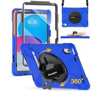 BRAECN pour Coque iPad (A16) 11eme/10eme Generation 2025/2022 11/10.9 Pouces, Étui de Robuste avec Film Protection, Porte-Stylet, Support Rotatif à 360° et Dragonne, Bandoulière, Bleu