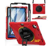 BRAECN pour Coque iPad Air 13 Pouces M3 2025/M2 2024 13 Pouces, Étui de Robuste avec Film Protection, Support Rotatif à 360°et Dragonne, Bandoulière, Porte-Stylet,Rouge